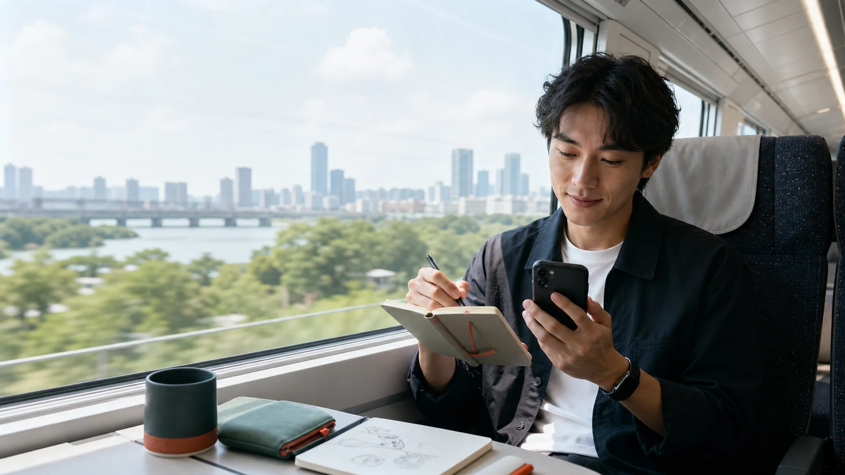在旅途中用手机记录灵感的年轻创作者